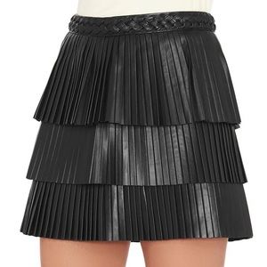 Intermix Farrah pleated leather skirt